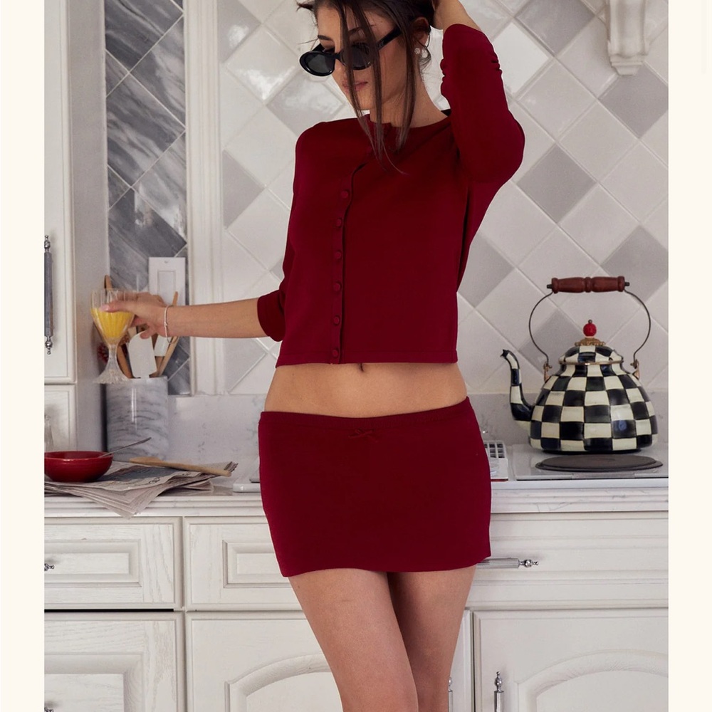 NWT Mirror Palais knit mini skort ruby size M